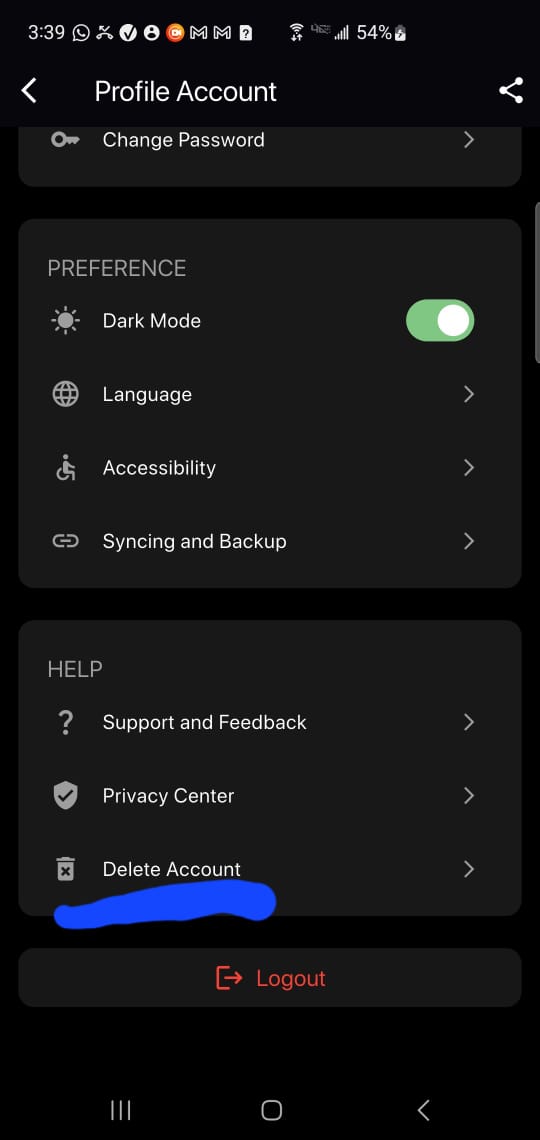 Click on Delete Account